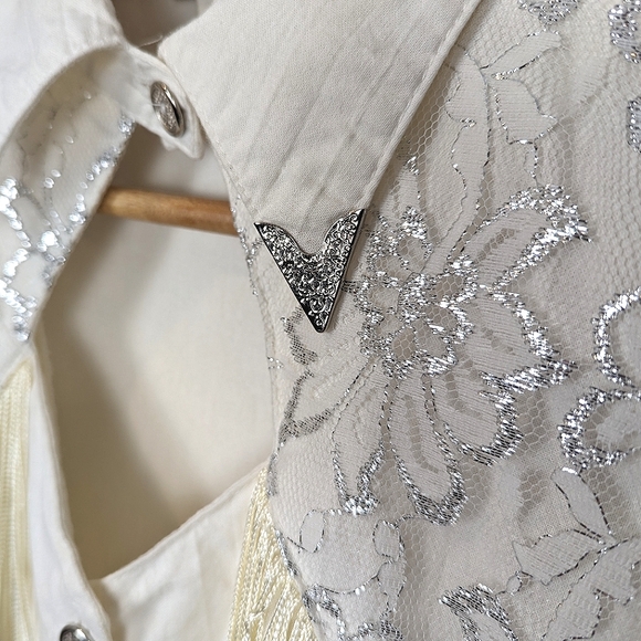 VINTAGE Lilia Smitty Western Cotton Button Up Ivory EUC Fringe Silver Cowgirl - Picture 7 of 14